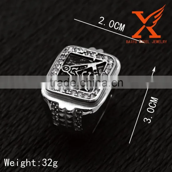 In Stock Stainless Steel Men Designer Finger Rings Boys Rings Fashion Large Metal Rings Masonic Rings photo-2