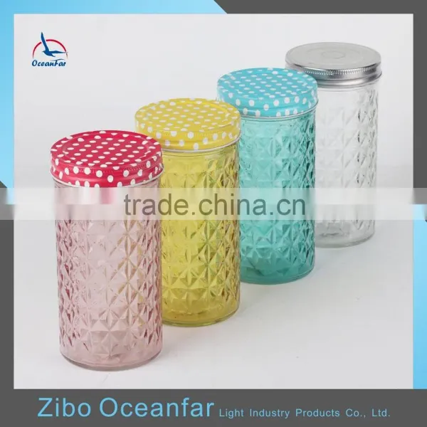 Good Quality Jars Glass Mason Storage Jar Colourful Embossed Diamond Mason Jar photo-2
