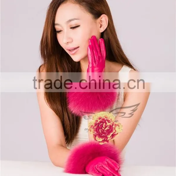 Awesome Design Custom Made Suede Leather Gloves With Best Fox Hair Fur Cuffs photo-4