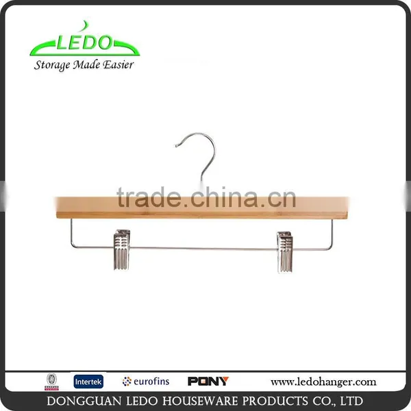 Natural Finish Wood Bamboo Clothes Hanger With Metal Clips for Skirt