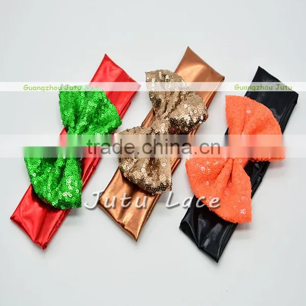 Beautiful Fancy Baby Knit Headbands With Bows - Glitter Sequin Bow With Shiny Elastic Hairbands photo-4