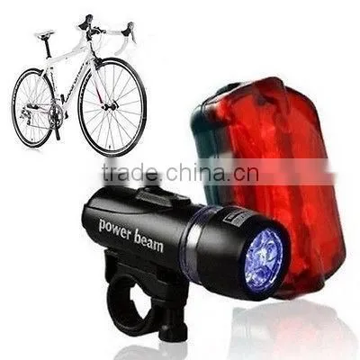 New Power Beam Front Bicycle Head Torch Light Lamp Waterproof 5 LED Bike Head Light Bike Rear Flashing Light