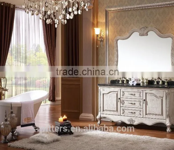 European Style Wood Bathroom Vanity Exquisite Carved Beige Solid Wood WTS804 photo-3