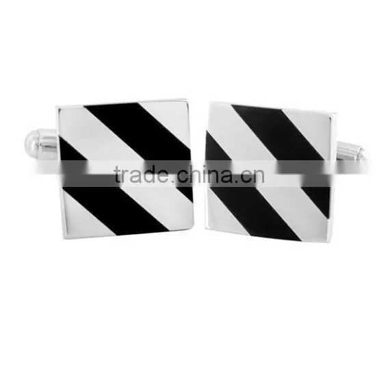Men's Stainless Steel Diagonal Stripe Inlay Cuff Links photo-3