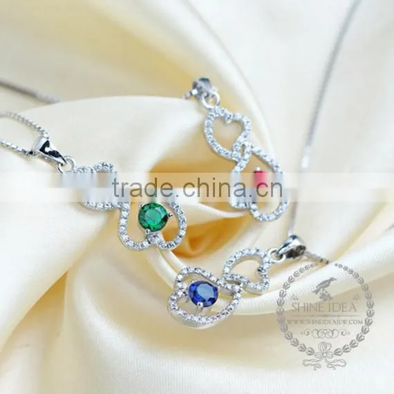 925 Sterling Silver Hollow Heart Blue,red,green Zircon Creative Pendant Necklace Fashion Women Necklace Supplies 6360451 photo-2