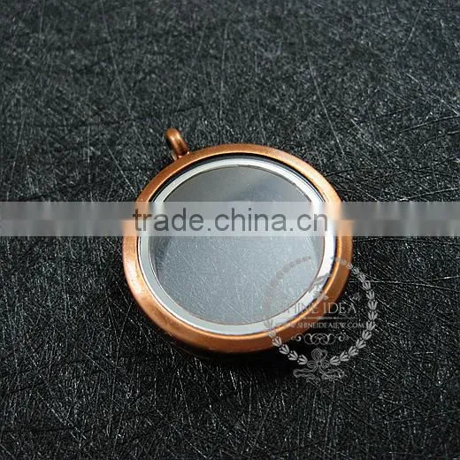 30mm Copper Red Vintage Style Alloy Round Photo Locket Vintage Style Fold Photo Locket Pendant Charm 1110025 photo-2