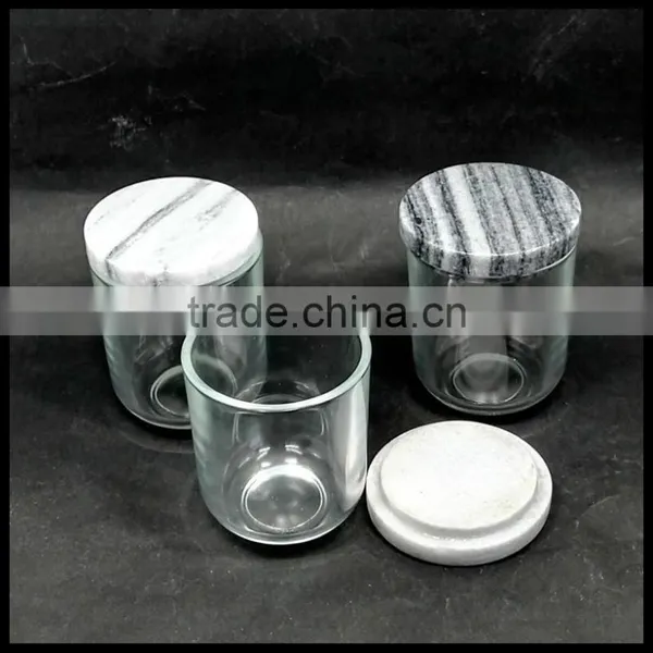 Chinese Supplier Small Round Glass Candle Holder With Marble Lid 90ml photo-2