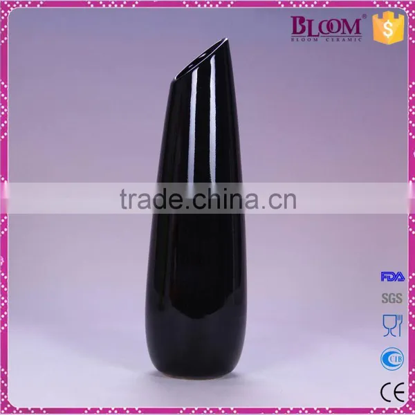 Decorative Gift Simple Style Ceramic Glazed Black Vase photo-2