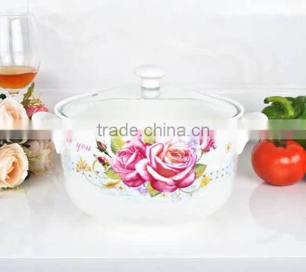 8" Porcelain Round Saucepot Microwave Safe With Glass Lid photo-2