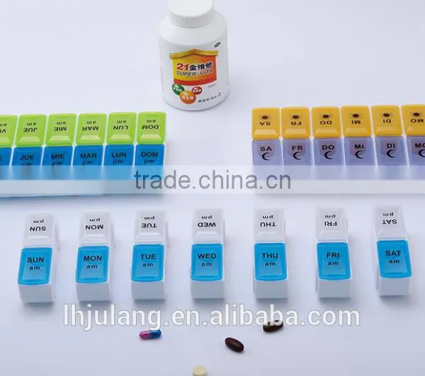 Hot sell plastic 14 compartment pill box / plastic 14 compartment pill box
