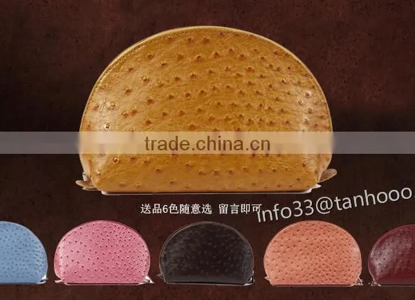 Women's Cosmetic Bag Colorfull Fashion Ostrich Grain Leather Make-up Bag Manufacturer photo-2