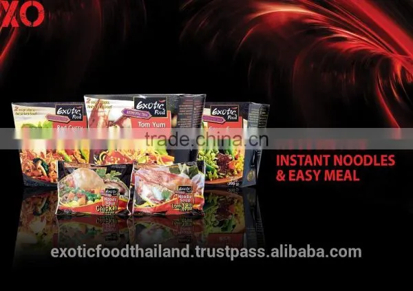 Instant green curry rice and pad thai noodle