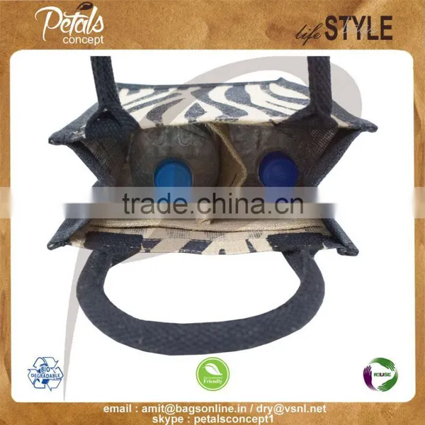PP Laminated Jute Two Bottle Wine Bag With Padded Rope Handle photo-4