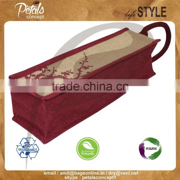 Jute Wine Bag With Padded Rope Handle for One Bottle photo-4