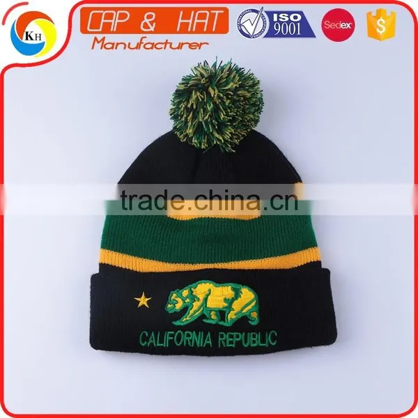 100% Acrylic Jacquard Knitted Hat Wither Embroidery CC Beanie photo-5