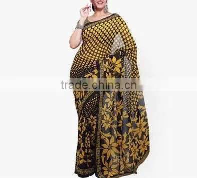 2016 Indian Traditional Saree Print Series Chiffon Long Irregular Women Dress photo-2