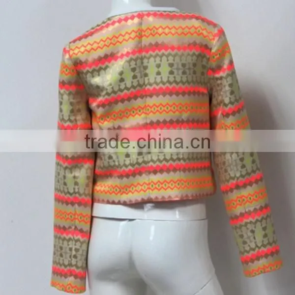 Bulk Wholesale Round Neck Jacquard Women Jacket With Gold Metal photo-4
