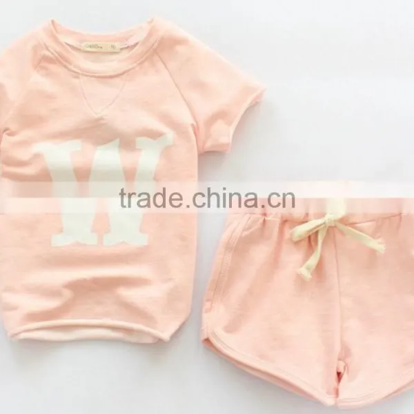 Wholesale Childrens Clothing Set W Alphabet Bamboo Cotton Short T-shirt With Hot Shorts 2pcs Suits for Girl photo-2