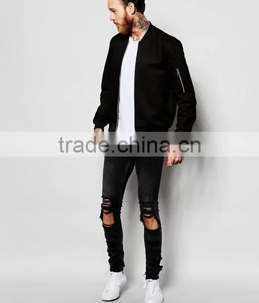 Xinlan Manufacturer High Quality New Design Durable Lightweight 100% Cotton Black Rib Cuffs Running Casual Men Bomber Jacket photo-4