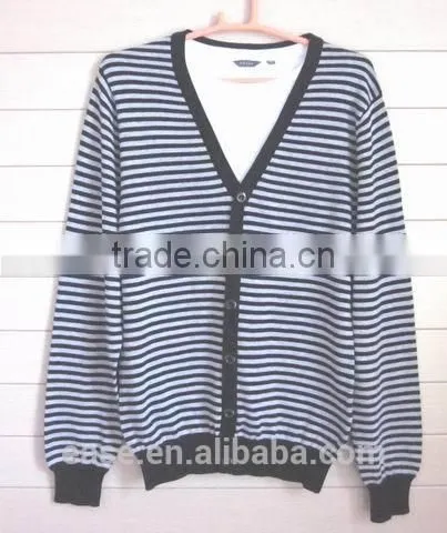 Thin Stripes Black and White Classic Cardigan Men's Button up Sweater photo-4