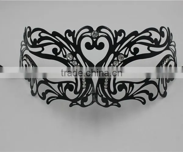 Glossy Metal Black Mask Diamante Rhinestones Italy Costume Masquerade Halloween photo-3