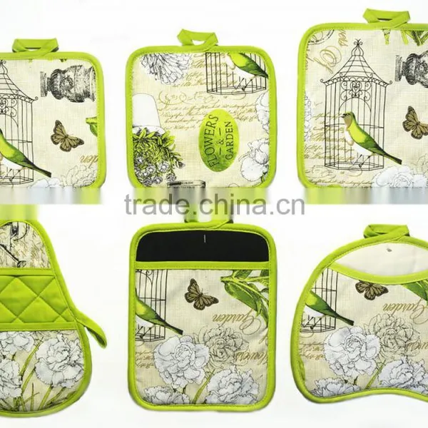 AZO-free Flower Design Cotton Twill Potholder With Knitting photo-5