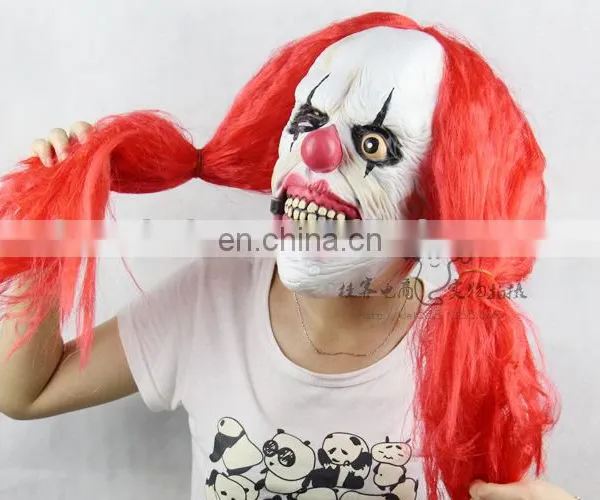 Halloweem Latex Clown Mask With Red Wigs photo-3