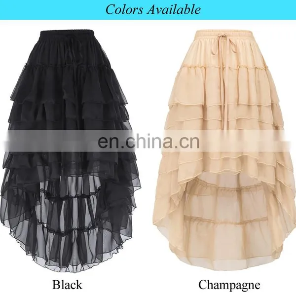Belle Poque Women Ladies Amelia Steampunk Elastic Waist Ruffled Chiffon Black Color Cake Skirt BP000227-1 photo-6