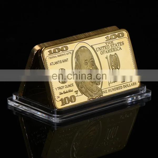 WR US 100 Dollar Gold Banknote Fake Bar 999.9 Gold Plated Currency Bill Note 24k Gold Bar Fake Money Worth Collection