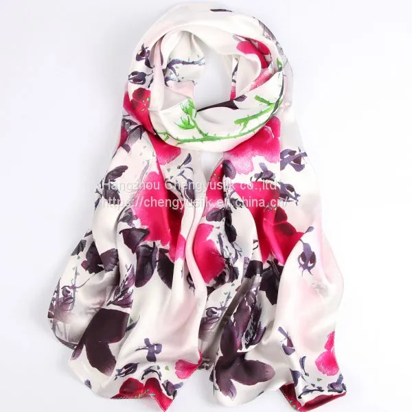Beautiful Wholesale Women Long Custom Silk Scarf Printing 100% Silk Scarf