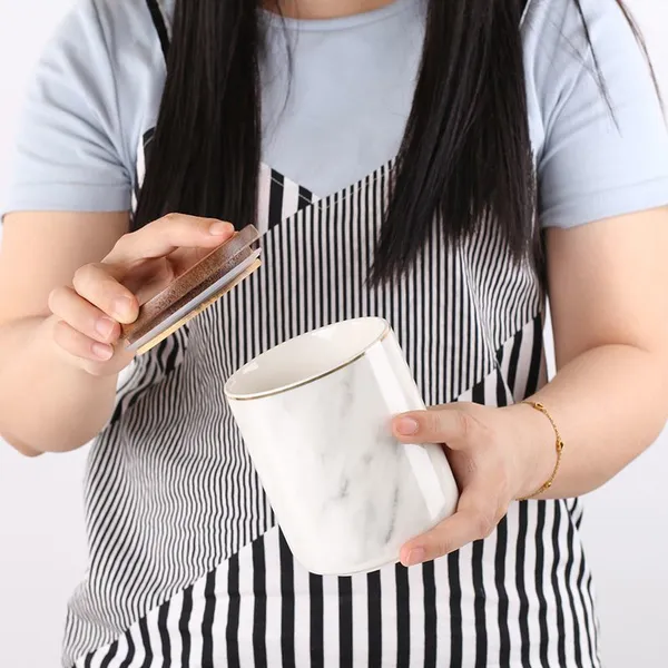 Nordic Fashion Hand Made Marble Ceramic Seal Storage Pot Canisters With Cover For Coffee Tea Candy photo-5