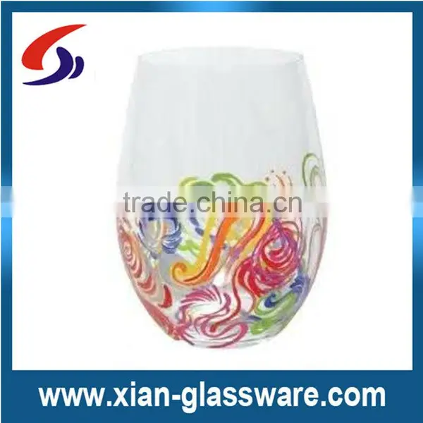 Promotional Swril Line Colored Wine Cup/colored Stemless Wine Glass