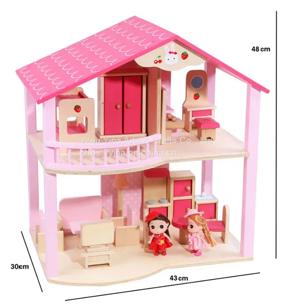 Montessori Toddler Children Toys House Simulation House Diy Wooden Dollhouse DIY Pink Doll House Cottage photo-2