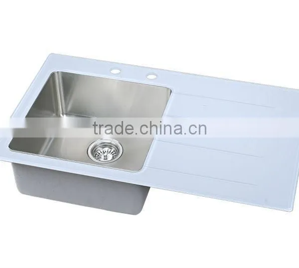 Glass Countertop Sink With Handmade Stainless Steel Sink