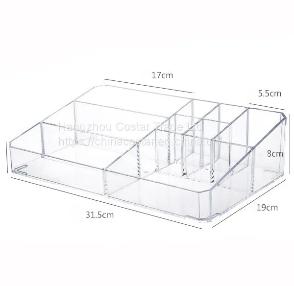 Makeup Organizer, Clear Makeup Storage Box Thick Plastic Organizer Tray 9-Compartment Comestics Counter Organization Holder for Brush, Jewelry, Beauty Supplies photo-4