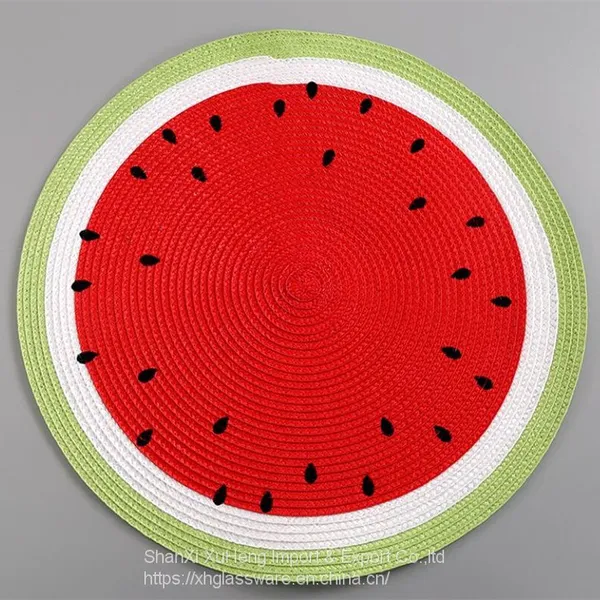 PP Woven Round Placemat Cartoon Fruit Dining Table Plate Mat Bowl Watermelon Lemon Drink Coasters Kitchen Accessories Home Decor photo-5