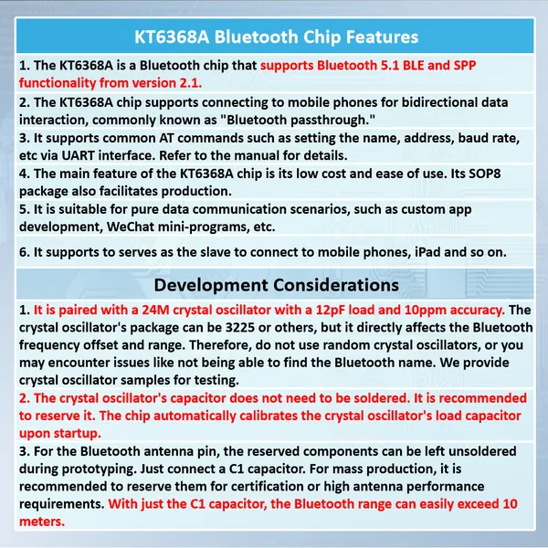KT6368A Bluetooth Chip Bluetooth IC Module Serial Port Data Communication Dual-mode 5.1BLE/2.1 SPP Data Transmission SOP8 UART AT Command Passthrough photo-2