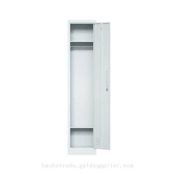 Single Door Light Grey Metal Clothes Locker Steel Storage Cabinet With Hanging Rod
