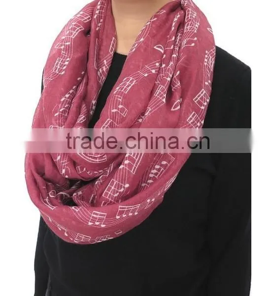 Music Note Printed Fashion Ladies Polyester Circular Scarf Neck Warmer photo-3