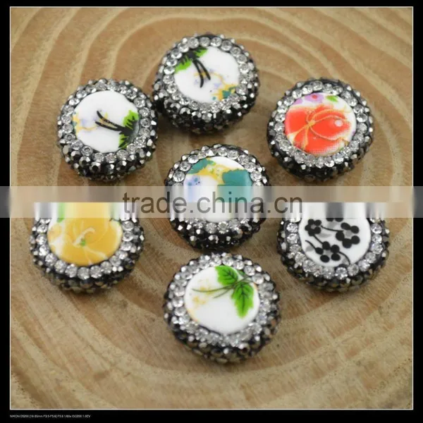 LFD-0049B Wholesale Ceramics Beads Round Mixed Color Flower Pattern Pave Rhinestone Crystal Paved Connector Beads Finding photo-2