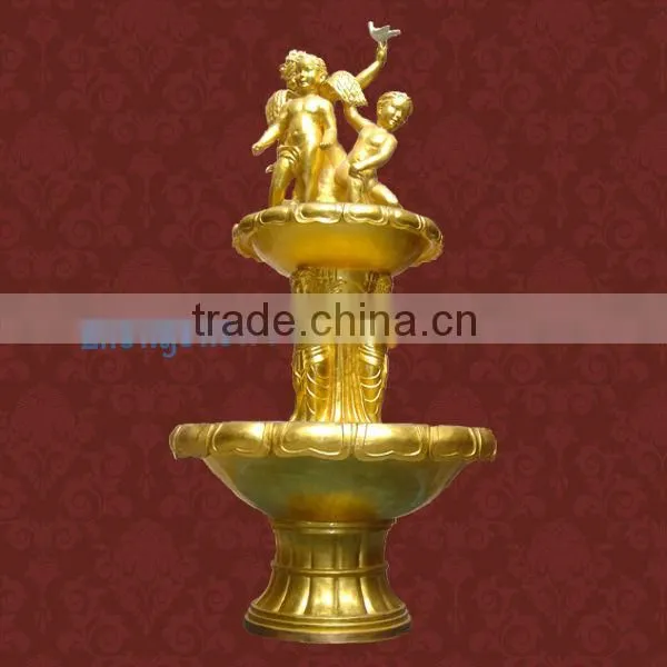Beautiful Outdoor & Indoor Angel Fiberglass Fountain With Golden Painting