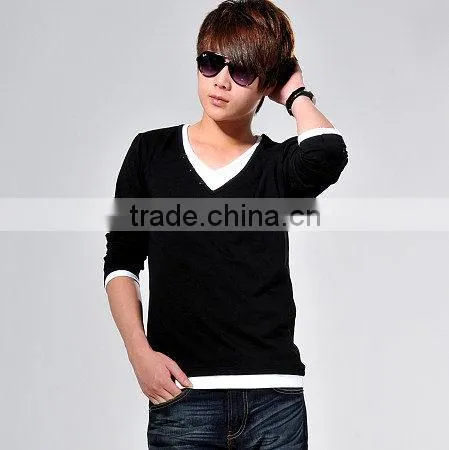 Men's Cotton Plain Dyed Black Color V-neck T-shirt