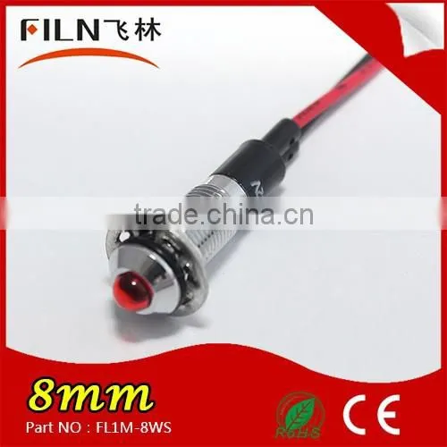 Wenzhou FILN Colorful Light Metal 8mm DC Led 12v Indicator Lamp With Wire photo-2