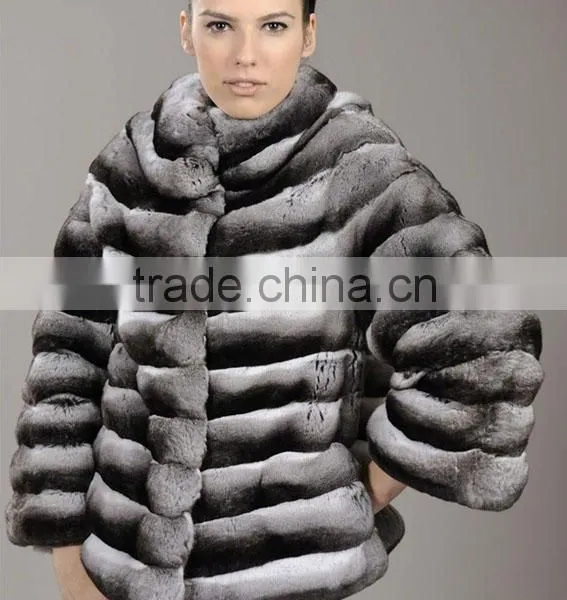 Wholesale Price Chinchilla Rex Rabbit Fur Coat photo-3