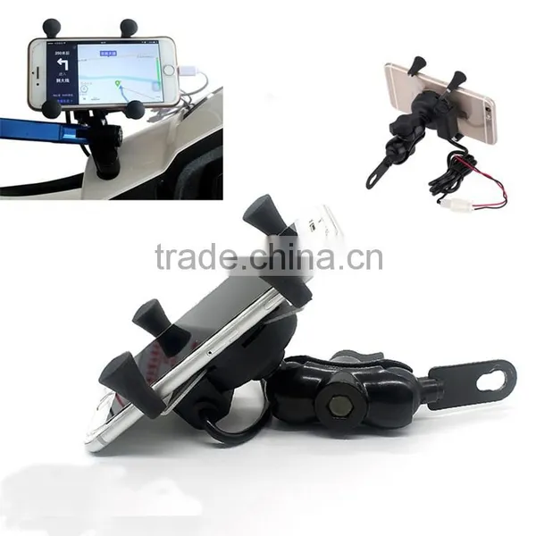 Universal X-Grip Motorcycle Scooter Cell Phone Cradle Holder, 12V USB Car Charger for IPhone Samsung HTC Sony Smart Phones