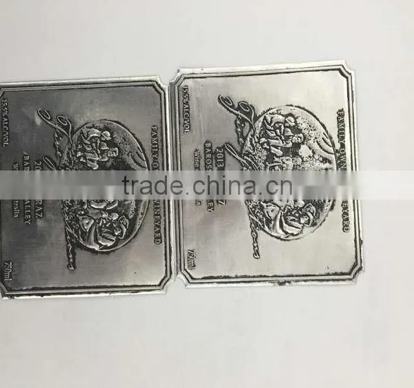 Antique Silver Stannum Wine Label, Adhesive Tin Label, Embossed Tequila Label photo-3