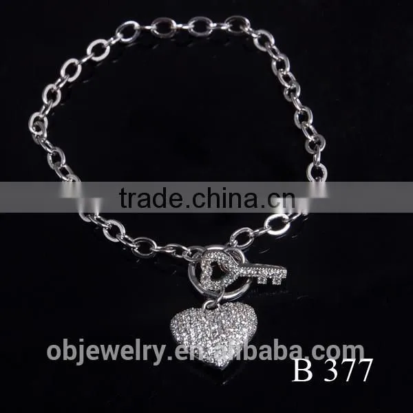 Tribal Loop Silver Heart and Key Chain Bracelet photo-3