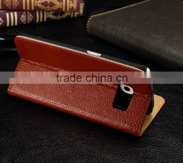 Genuine Leather Cover Window Display Stand Phone Flip Case For Samsung Galaxy S6 Edge photo-5