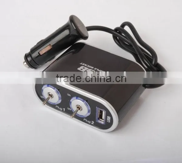 2 way car sockets with USB and switch