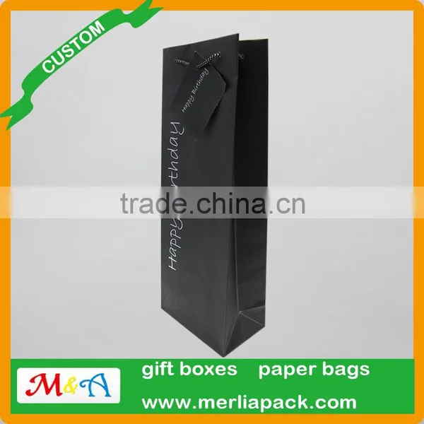 Black Wine Bag Euro Hook Paper Bag With Swing Tag Loop Handles photo-2